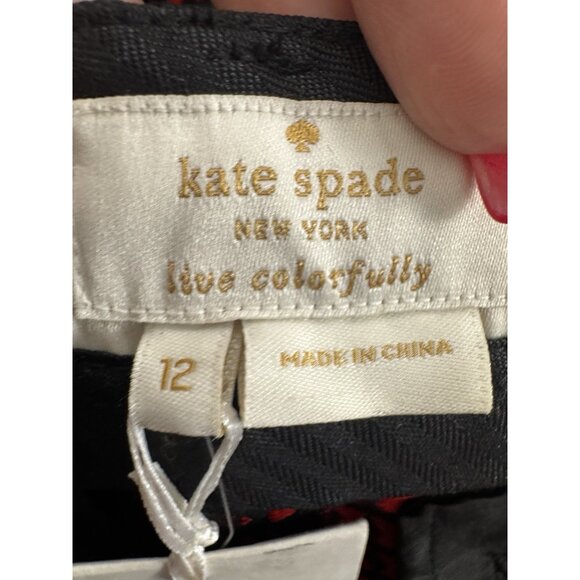 Kate Spade Womens 12 Avery Ankle Trousers Red Black Jacquard Preppy Academia Fit - Picture 4 of 11